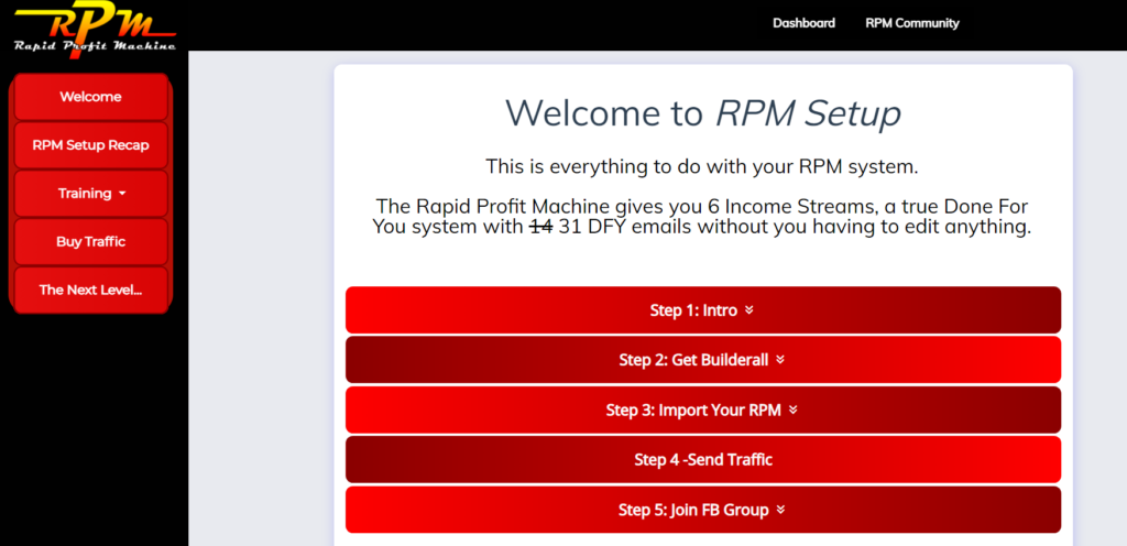 Rapid Profit Machine members' area preview